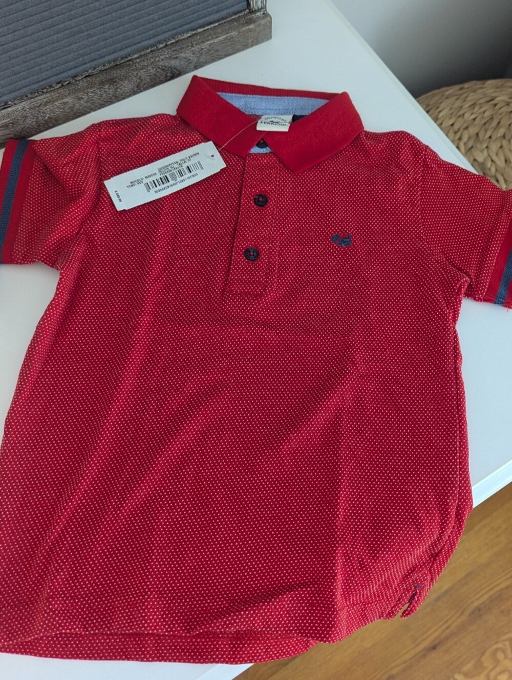 4T Ferrioni Red Microdot Polo Shirt with Navy Trim